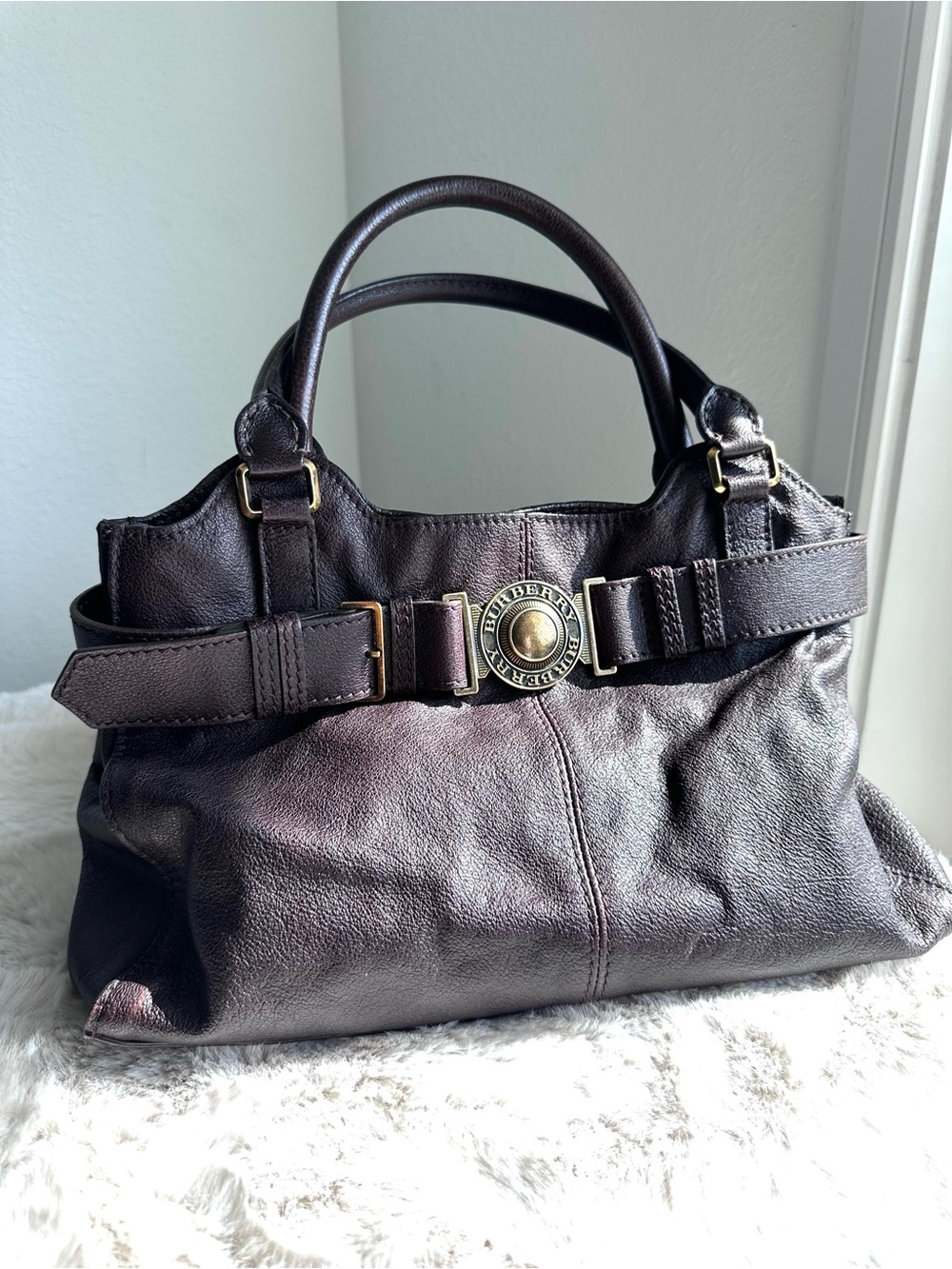 Burberry Dark Brown Buffalo Leather Lambeth Tote
